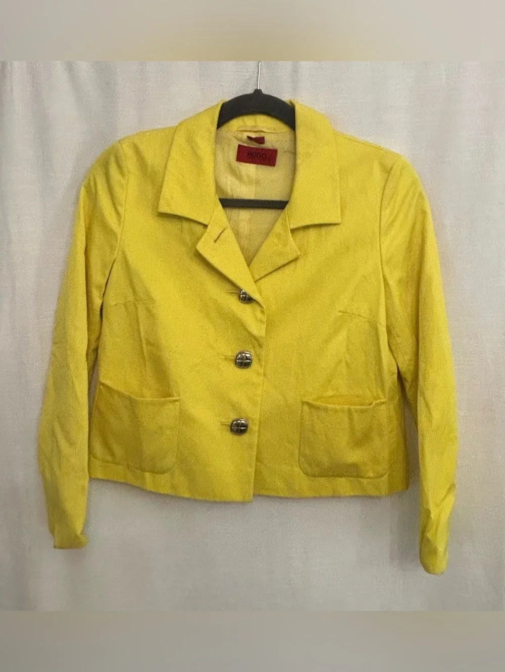 Vintage Cropped Hugo Boss‎ Bright Yellow Women's Button-Front Blazer
